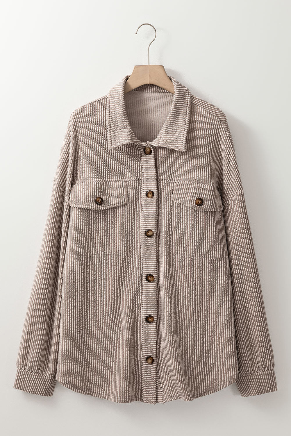 Smoke Gray Solid Corded Drop Shoulder Plus Size Shacket Dear-Lover Dropshipping